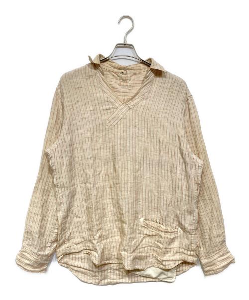 KHOKI（コッキ）KHOKI (コッキ) Stripe Linen Pullover Shirt ベージュ サイズ:2の古着・服飾アイテム