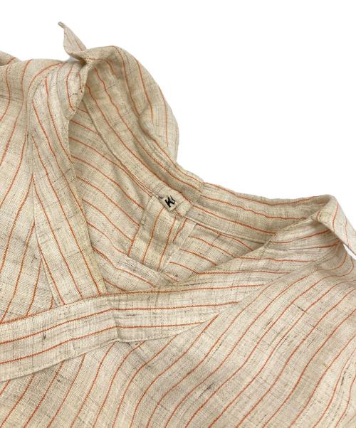 KHOKI（コッキ）KHOKI (コッキ) Stripe Linen Pullover Shirt ベージュ サイズ:2の古着・服飾アイテム