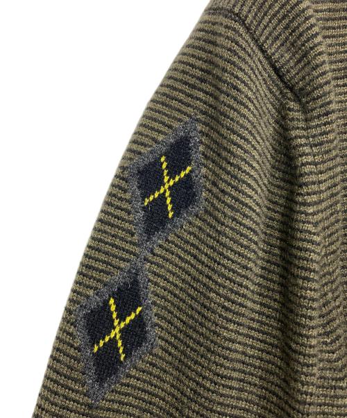 HERMES（エルメス）HERMES (エルメス) カシミヤボーダーVネックニット オリーブ サイズ:XLの古着・服飾アイテム