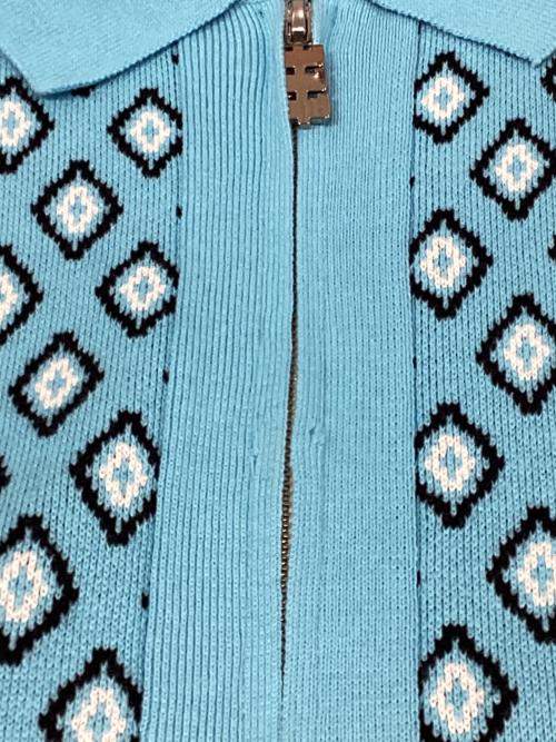 TTT MSW（ティー）TTT MSW (ティー) Diamond Knit Polo ブルー サイズ:Mの古着・服飾アイテム