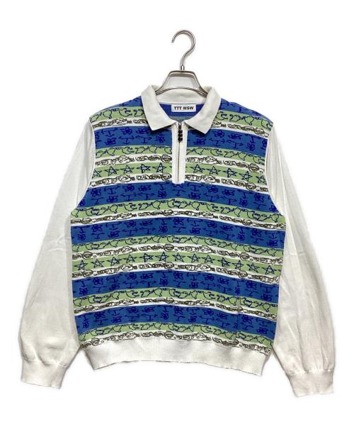 TTT MSW（ティー）TTT MSW (ティー) ハーフジップニットポロ ブルー×グリーン サイズ:Mの古着・服飾アイテム
