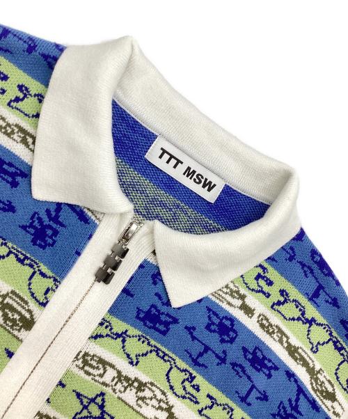 TTT MSW（ティー）TTT MSW (ティー) ハーフジップニットポロ ブルー×グリーン サイズ:Mの古着・服飾アイテム