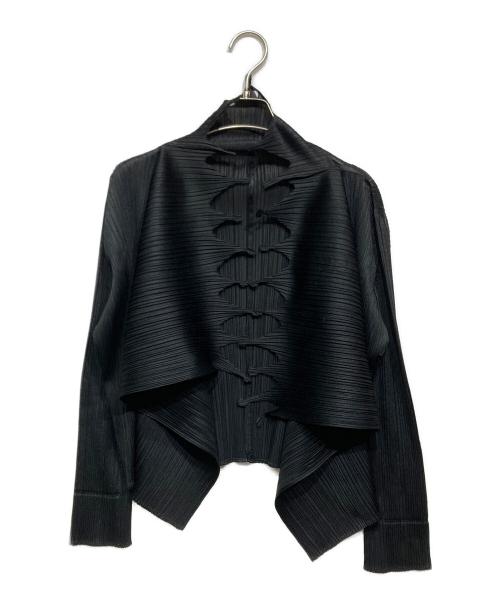 PLEATS PLEASE（プリーツプリーズ）PLEATS PLEASE (プリーツプリーズ) プリーツデザインカーディガン ブラック サイズ:3の古着・服飾アイテム