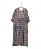house of lotusハウスオブロータス）の古着「オリエンタルフラワーギャザーワンピース」｜ネイビー×レッド