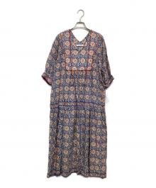 house of lotus（ハウスオブロータス）の古着「オリエンタルフラワーギャザーワンピース」｜ネイビー×レッド