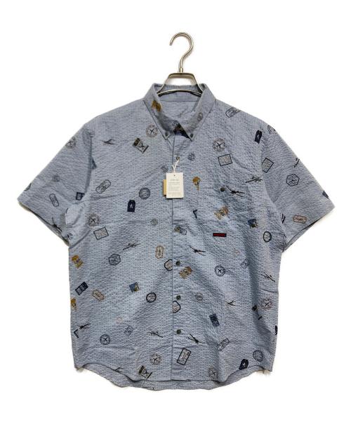 PAPAS（パパス）PAPAS (パパス) コットンサッカープリントシャツ ブルー サイズ:M 未使用品の古着・服飾アイテム