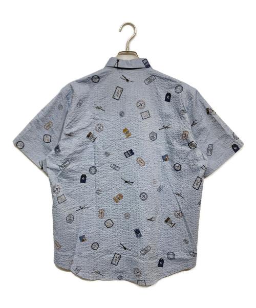 PAPAS（パパス）PAPAS (パパス) コットンサッカープリントシャツ ブルー サイズ:M 未使用品の古着・服飾アイテム