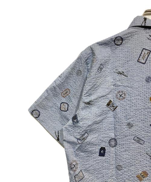 PAPAS（パパス）PAPAS (パパス) コットンサッカープリントシャツ ブルー サイズ:M 未使用品の古着・服飾アイテム