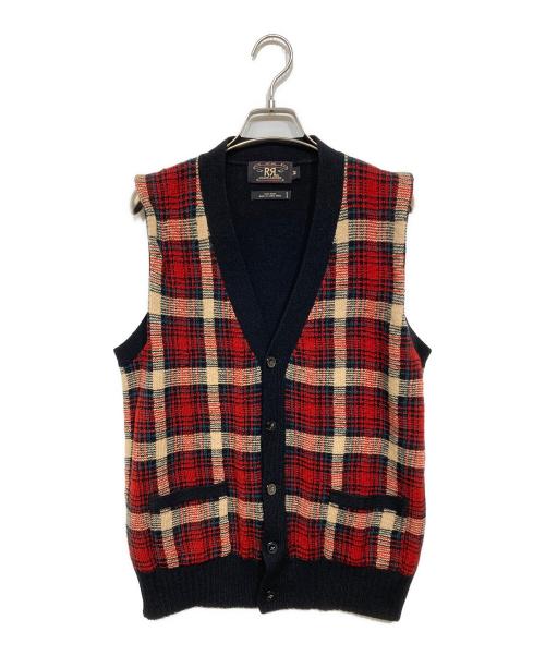 RRL（ダブルアールエル）RRL (ダブルアールエル) チェックニットベスト レッド×ブラック サイズ:Mの古着・服飾アイテム