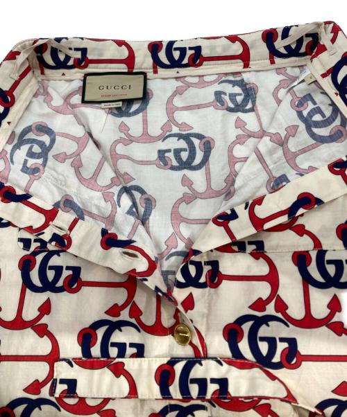 GUCCI（グッチ）GUCCI (グッチ) ダブルG アンカープリント コットン スカート ベージュ×ネイビー×レッド サイズ:36の古着・服飾アイテム