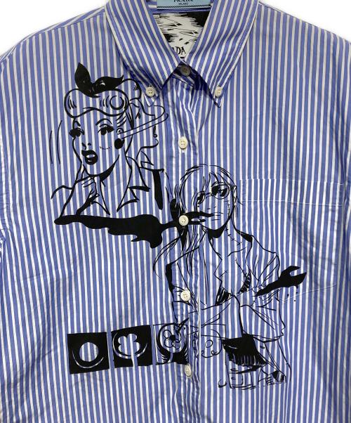 PRADA（プラダ）PRADA (プラダ) コミックプリントストライプシャツ ブルー サイズ:42の古着・服飾アイテム