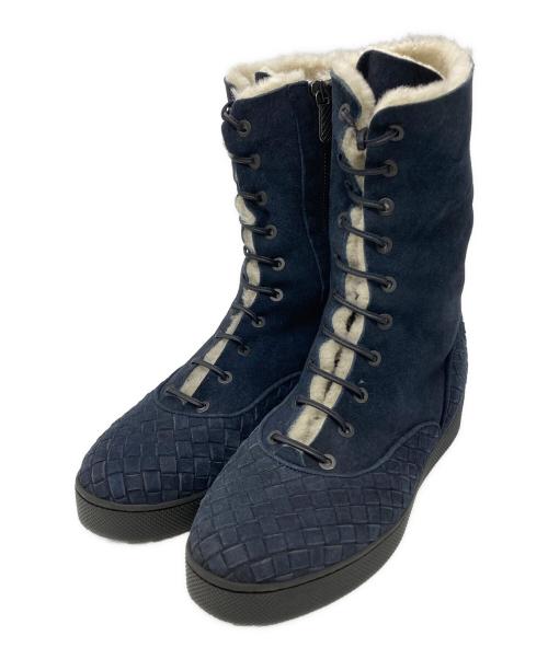 BOTTEGA VENETA（ボッテガベネタ）BOTTEGA VENETA (ボッテガベネタ) レースアップムートンブーツ ネイビー サイズ:不明の古着・服飾アイテム