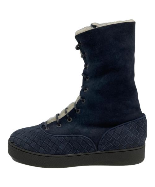 BOTTEGA VENETA（ボッテガベネタ）BOTTEGA VENETA (ボッテガベネタ) レースアップムートンブーツ ネイビー サイズ:不明の古着・服飾アイテム