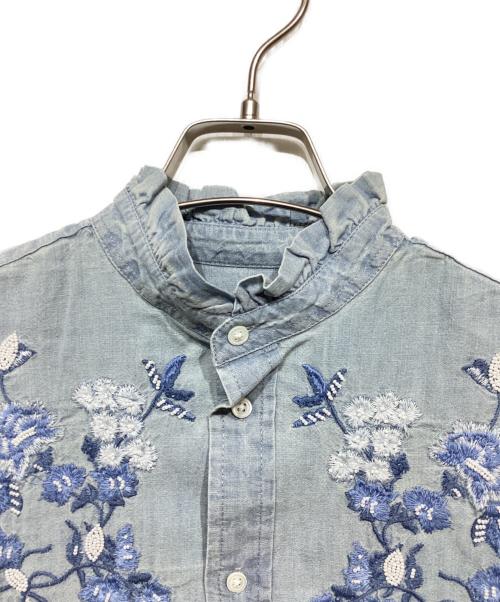 POLO RALPH LAUREN（ポロ・ラルフローレン）POLO RALPH LAUREN (ポロ・ラルフローレン) ビーズ刺繍シャンブレーシャツ ライトインディゴ サイズ:4の古着・服飾アイテム