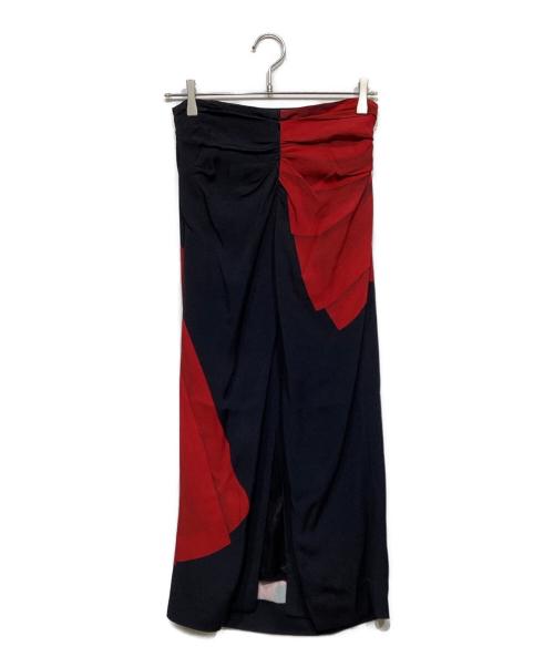 DRIES VAN NOTEN（ドリスヴァンノッテン）DRIES VAN NOTEN (ドリスヴァンノッテン) ローズプリントロングスカート ブラック×レッド サイズ:36の古着・服飾アイテム