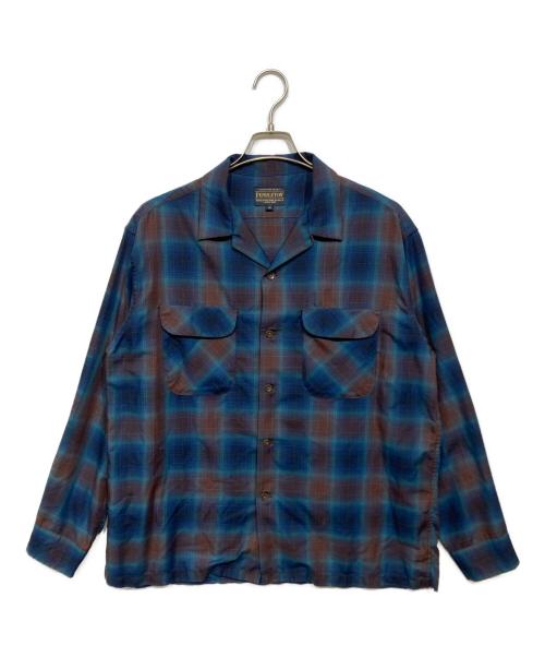 PENDLETON（ペンドルトン）PENDLETON (ペンドルトン) オープンカラーチェックシャツ ブルー×ブラウン サイズ:Mの古着・服飾アイテム