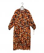 house of lotusハウスオブロータス）の古着「ビエラフラワープリントギャザーワンピース」｜オレンジ×ネイビー