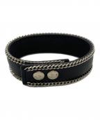 Saint Laurent Parisサンローランパリ）の古着「チェーン装飾レザーブレスレット」｜ブラック