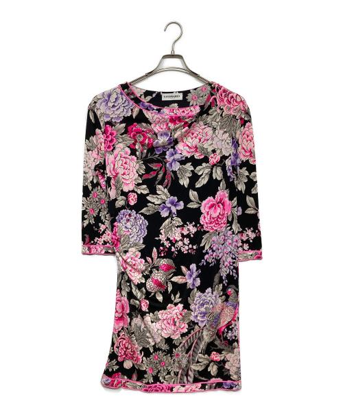 LEONARD PARIS（レオナール パリ）LEONARD PARIS (レオナール パリ) シルク花柄ワンピース ブラック×ピンク サイズ:46の古着・服飾アイテム