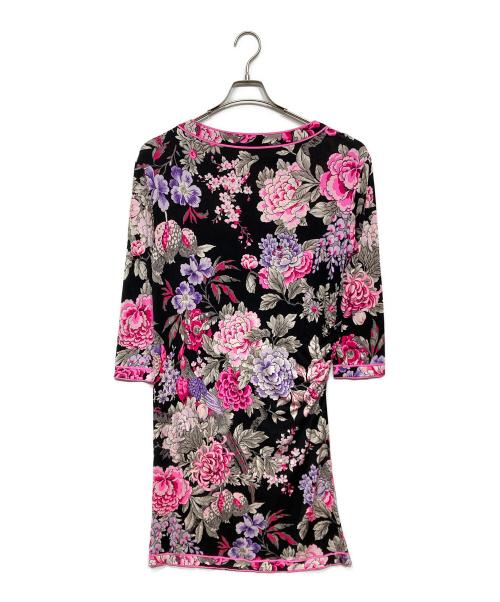 LEONARD PARIS（レオナール パリ）LEONARD PARIS (レオナール パリ) シルク花柄ワンピース ブラック×ピンク サイズ:46の古着・服飾アイテム