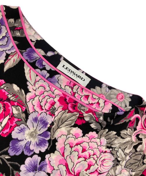 LEONARD PARIS（レオナール パリ）LEONARD PARIS (レオナール パリ) シルク花柄ワンピース ブラック×ピンク サイズ:46の古着・服飾アイテム