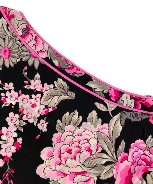 LEONARD PARIS（レオナール パリ）LEONARD PARIS (レオナール パリ) シルク花柄ワンピース ブラック×ピンク サイズ:46の古着・服飾アイテム