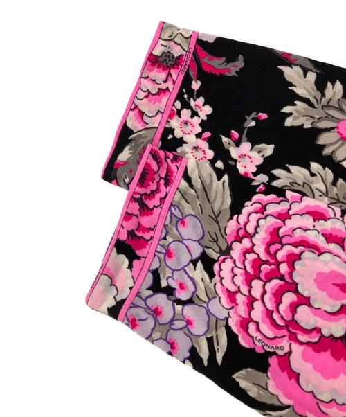LEONARD PARIS（レオナール パリ）LEONARD PARIS (レオナール パリ) シルク花柄ワンピース ブラック×ピンク サイズ:46の古着・服飾アイテム