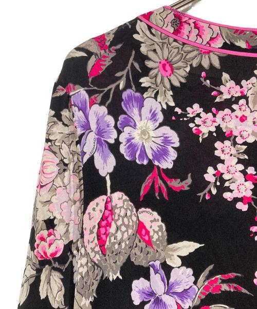 LEONARD PARIS（レオナール パリ）LEONARD PARIS (レオナール パリ) シルク花柄ワンピース ブラック×ピンク サイズ:46の古着・服飾アイテム