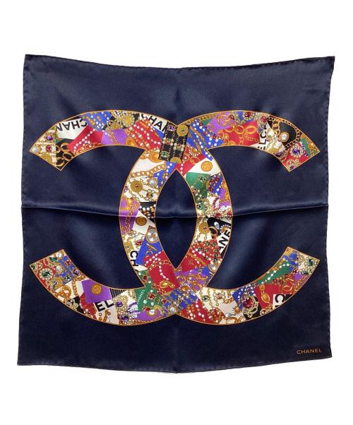 CHANEL（シャネル）CHANEL (シャネル) ジュエリー柄 ココマーク スカーフ ネイビーの古着・服飾アイテム