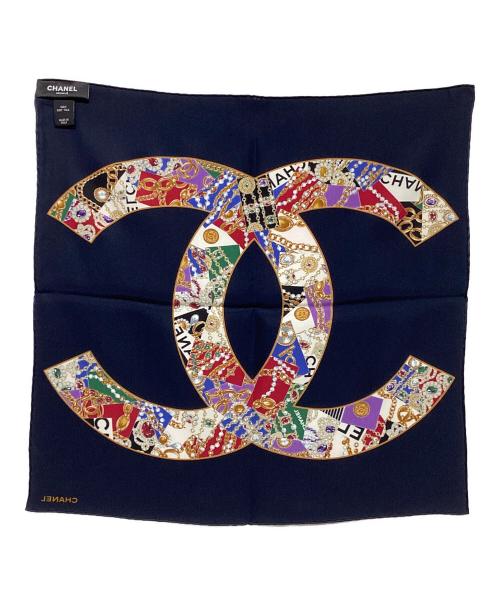 CHANEL（シャネル）CHANEL (シャネル) ジュエリー柄 ココマーク スカーフ ネイビーの古着・服飾アイテム