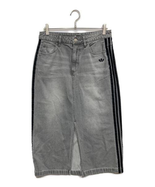 adidas（アディダス）adidas (アディダス) スリーストライプス デニム ペンシルスカート グレー サイズ:XLの古着・服飾アイテム