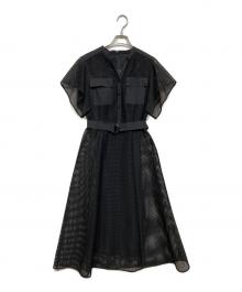 ANAYI（アナイ）の古着「メッシュラッセルフレア袖 ワンピース」｜ブラック