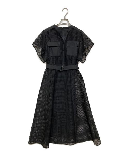 ANAYI（アナイ）ANAYI (アナイ) メッシュラッセルフレア袖 ワンピース ブラック サイズ:36の古着・服飾アイテム