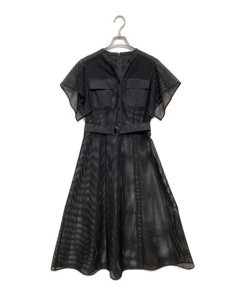 ANAYI（アナイ）ANAYI (アナイ) メッシュラッセルフレア袖 ワンピース ブラック サイズ:36の古着・服飾アイテム