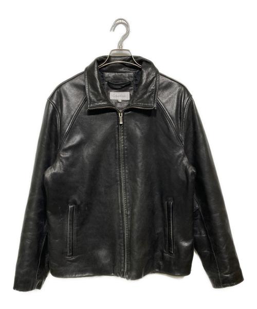 Calvin Klein（カルバンクライン）Calvin Klein (カルバンクライン) ハイネックレザーブルゾン ブラック サイズ:Mの古着・服飾アイテム