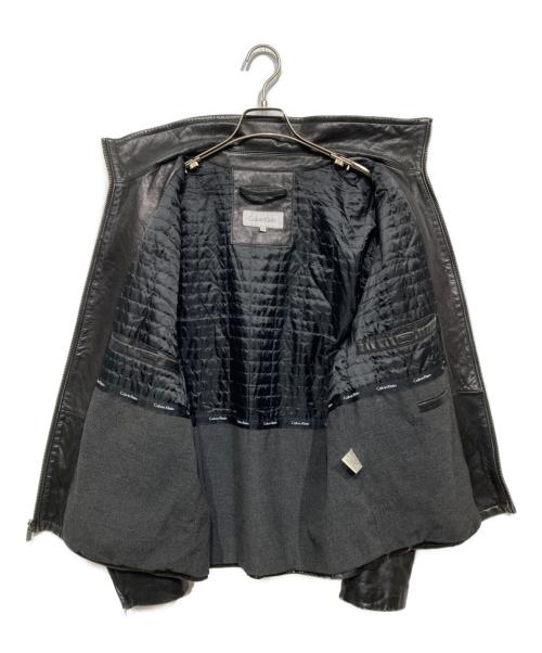 Calvin Klein（カルバンクライン）Calvin Klein (カルバンクライン) ハイネックレザーブルゾン ブラック サイズ:Mの古着・服飾アイテム