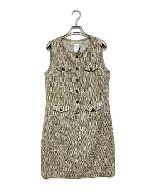 'S Max Mara（エスマックスマーラ）'S Max Mara (エスマックスマーラ) ツイードノースリーブワンピース ベージュ×ブラウン サイズ:42の古着・服飾アイテム