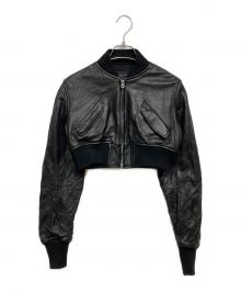 s'yte（サイト）の古着「SEMI-VEGETABLE TANNED SHEEP LEATHER CROPPED BOMBER JACKET」｜ブラック