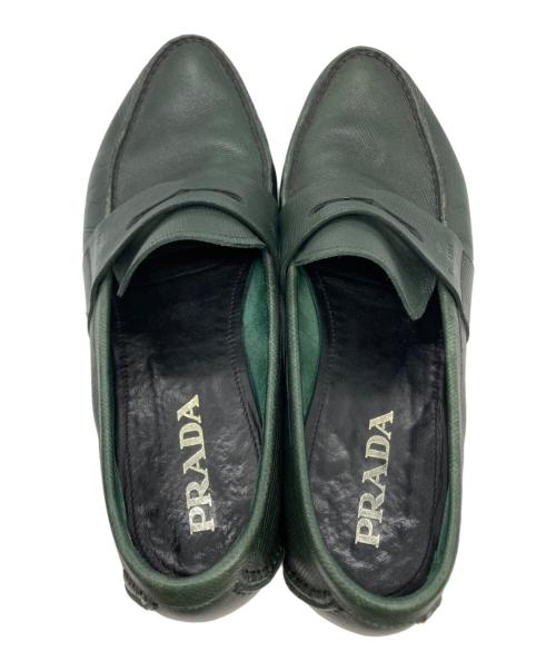 PRADA（プラダ）PRADA (プラダ) SAFFIANO PENNY LOAFER（サフィアーノ ペニー レザー） グリーン サイズ:8の古着・服飾アイテム