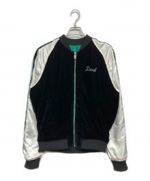 DIESEL（ディーゼル）の古着「ベロア×サテン リバーシブルスカジャン」｜ブラック×グリーン