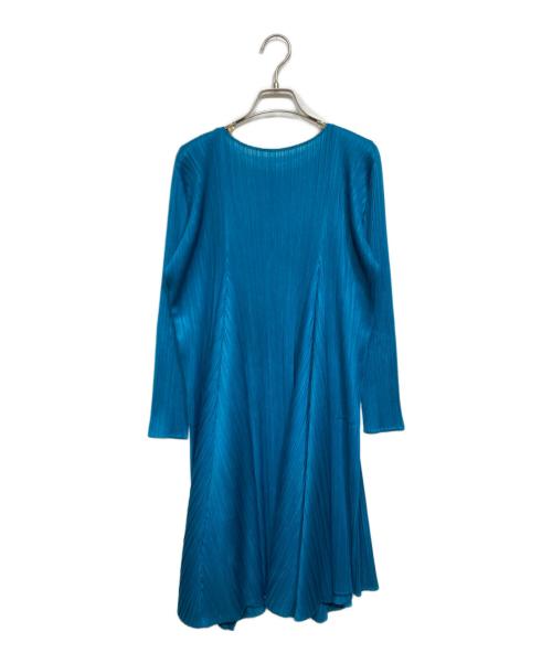 PLEATS PLEASE（プリーツプリーズ）PLEATS PLEASE (プリーツプリーズ) ボートネック長袖プリーツワンピース ブルー サイズ:4の古着・服飾アイテム