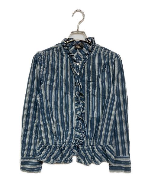 RRL（ダブルアールエル）RRL (ダブルアールエル) ストライプフリルブラウス ブルー×グレー サイズ:2の古着・服飾アイテム