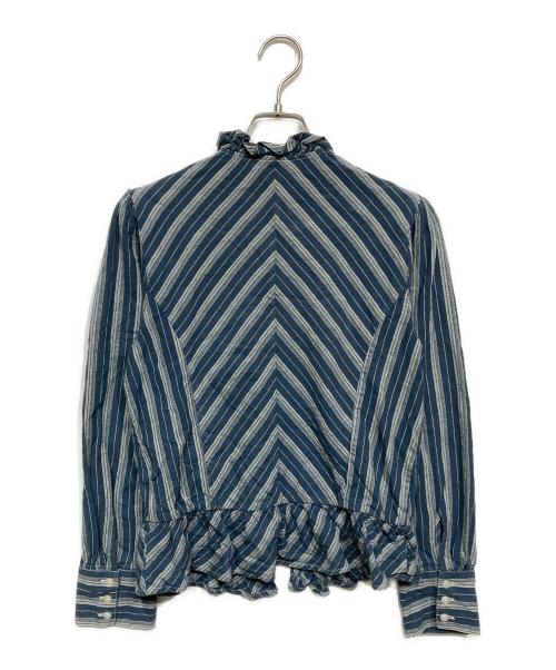 RRL（ダブルアールエル）RRL (ダブルアールエル) ストライプフリルブラウス ブルー×グレー サイズ:2の古着・服飾アイテム