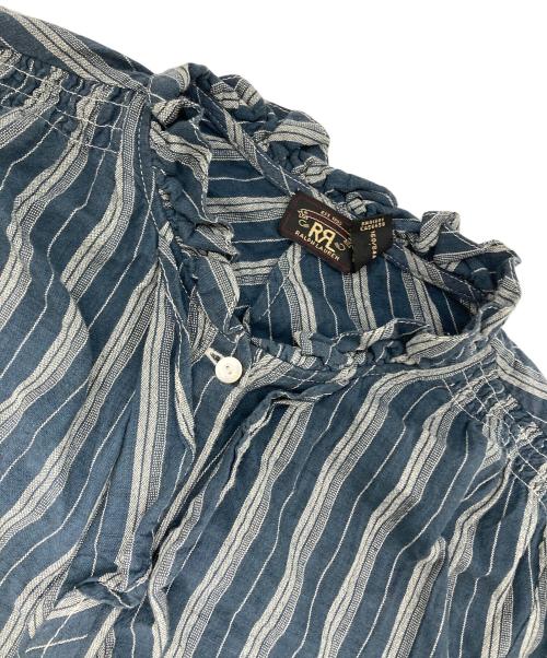 RRL（ダブルアールエル）RRL (ダブルアールエル) ストライプフリルブラウス ブルー×グレー サイズ:2の古着・服飾アイテム