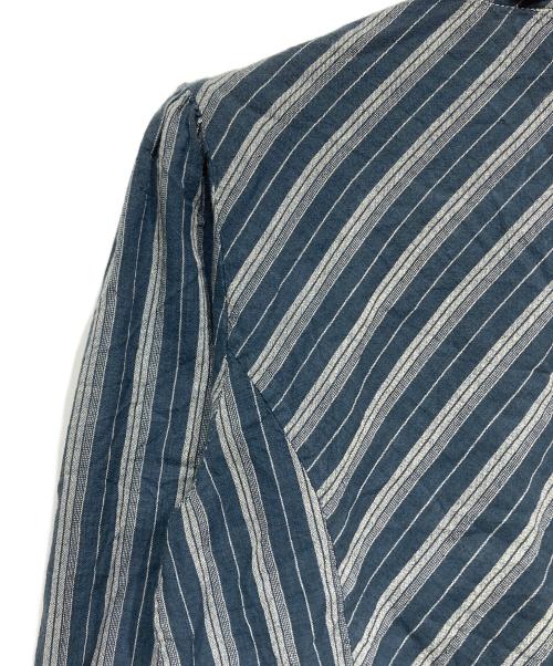 RRL（ダブルアールエル）RRL (ダブルアールエル) ストライプフリルブラウス ブルー×グレー サイズ:2の古着・服飾アイテム