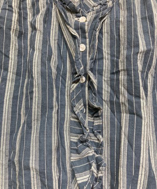RRL（ダブルアールエル）RRL (ダブルアールエル) ストライプフリルブラウス ブルー×グレー サイズ:2の古着・服飾アイテム