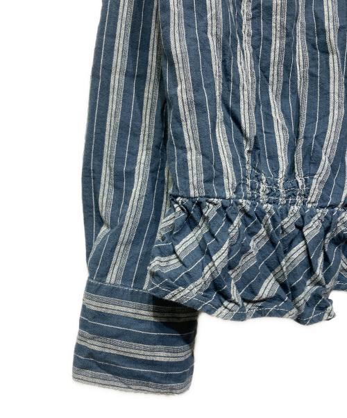 RRL（ダブルアールエル）RRL (ダブルアールエル) ストライプフリルブラウス ブルー×グレー サイズ:2の古着・服飾アイテム