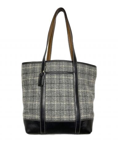中古・古着通販】COACH (コーチ) チェック柄ウールトートバッグ グレー