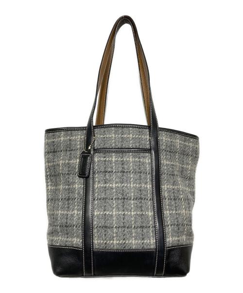 COACH（コーチ）COACH (コーチ) チェック柄ウールトートバッグ グレーの古着・服飾アイテム