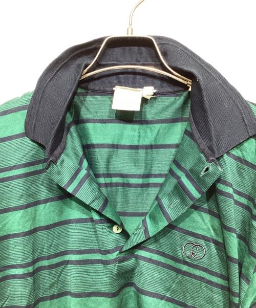 GUCCI（グッチ）GUCCI (グッチ) ボーダーポロシャツ グリーン×ネイビー サイズ:Mの古着・服飾アイテム